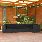 5-delige Loungeset met kussens poly rattan zwart 1 3x hoek + 2x midden