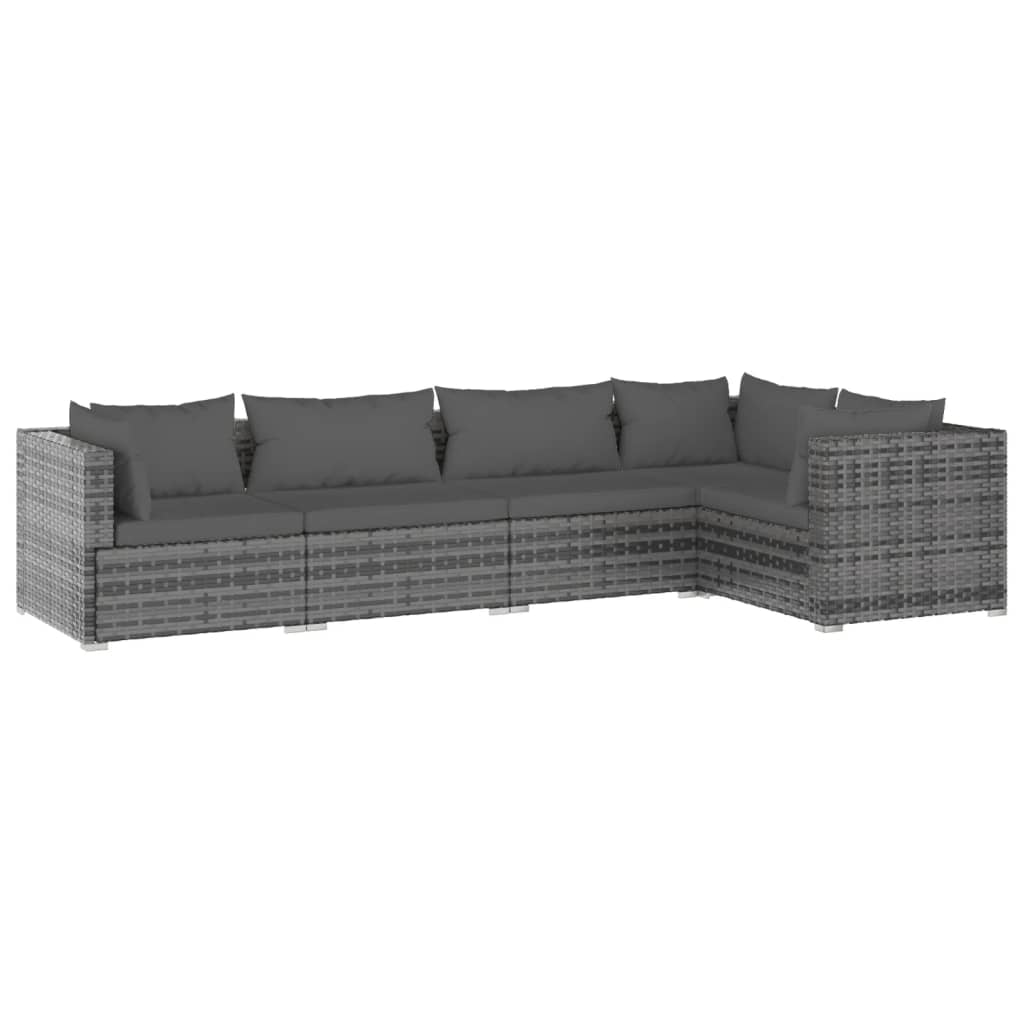 5-Delige Loungeset Met Kussens Poly Rattan Grijs En Antraciet 1 3x hoek + 2x midden