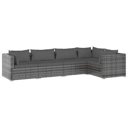5-Delige Loungeset Met Kussens Poly Rattan Grijs En Antraciet 1 3x hoek + 2x midden
