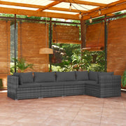 5-piece Loungeset with cushions poly rattan grey