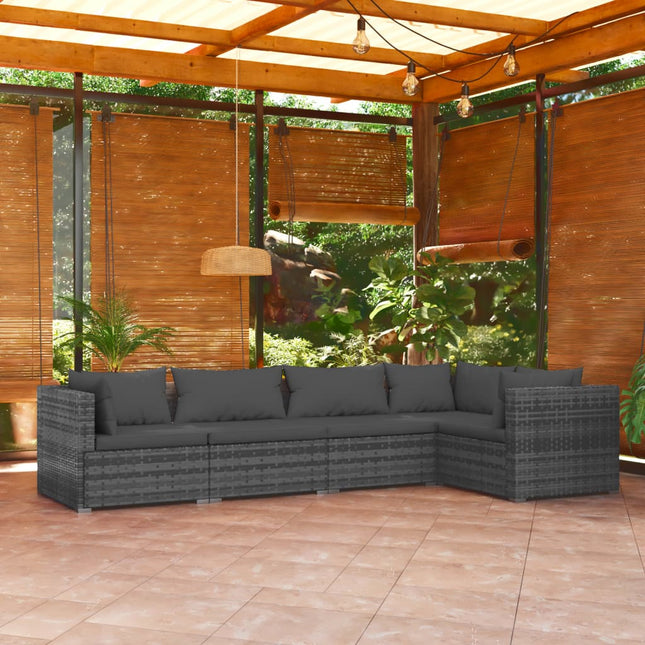 5-Delige Loungeset Met Kussens Poly Rattan Grijs En Antraciet 1 3x hoek + 2x midden