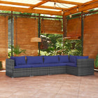 5-Delige Loungeset Met Kussens Poly Rattan Grijs En Donkerblauw 1 3x hoek + 2x midden