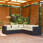 5-delige Loungeset met kussens poly rattan zwart 1 2x midden + 3x hoek