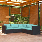 5-Delige Loungeset Met Kussens Poly Rattan Zwart En Waterblauw 1 2x midden + 3x hoek