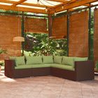 5-Delige Loungeset Met Kussens Poly Rattan Bruin En Groen 1 2x midden + 3x hoek