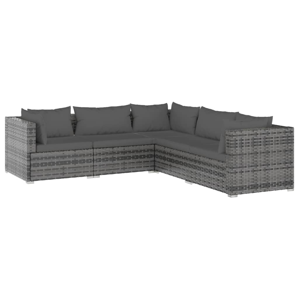 5-Delige Loungeset Met Kussens Poly Rattan Grijs En Antraciet 1 2x midden + 3x hoek