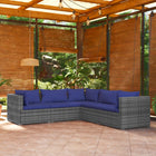 5-Delige Loungeset Met Kussens Poly Rattan Grijs En Donkerblauw 1 2x midden + 3x hoek