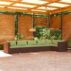 6-Delige Loungeset Met Kussens Poly Rattan Bruin En Groen 1 3x midden + 3x hoek