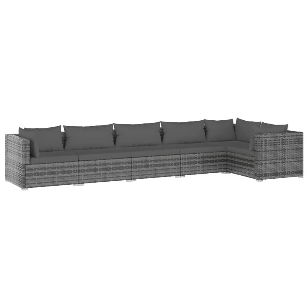 6-Delige Loungeset Met Kussens Poly Rattan Grijs En Antraciet 1 3x midden + 3x hoek
