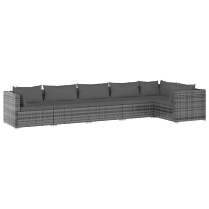6-Delige Loungeset Met Kussens Poly Rattan Grijs En Antraciet 1 3x midden + 3x hoek