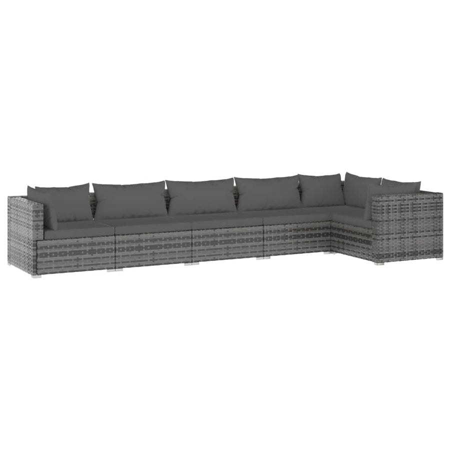 6-Delige Loungeset Met Kussens Poly Rattan Grijs En Antraciet 1 3x midden + 3x hoek