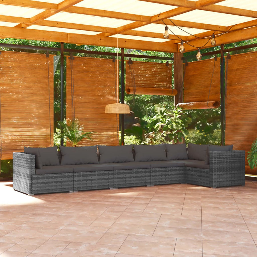 6-Delige Loungeset Met Kussens Poly Rattan Grijs En Antraciet 1 3x midden + 3x hoek