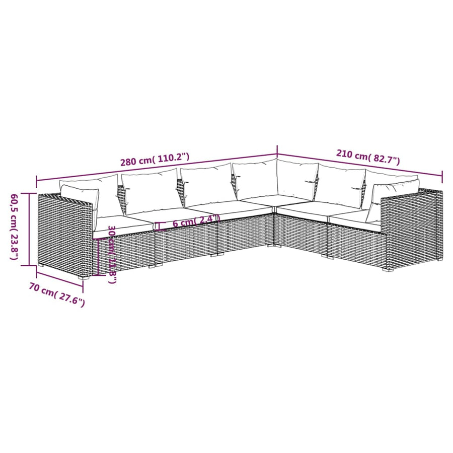 6-Delige Loungeset Met Kussens Poly Rattan 1