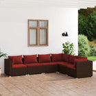 6-delige Loungeset met kussens poly rattan bruin 1 Bruin en kaneelrood