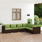 6-Delige Loungeset Met Kussens Poly Rattan Bruin En Groen 1 3x hoek + 3x midden