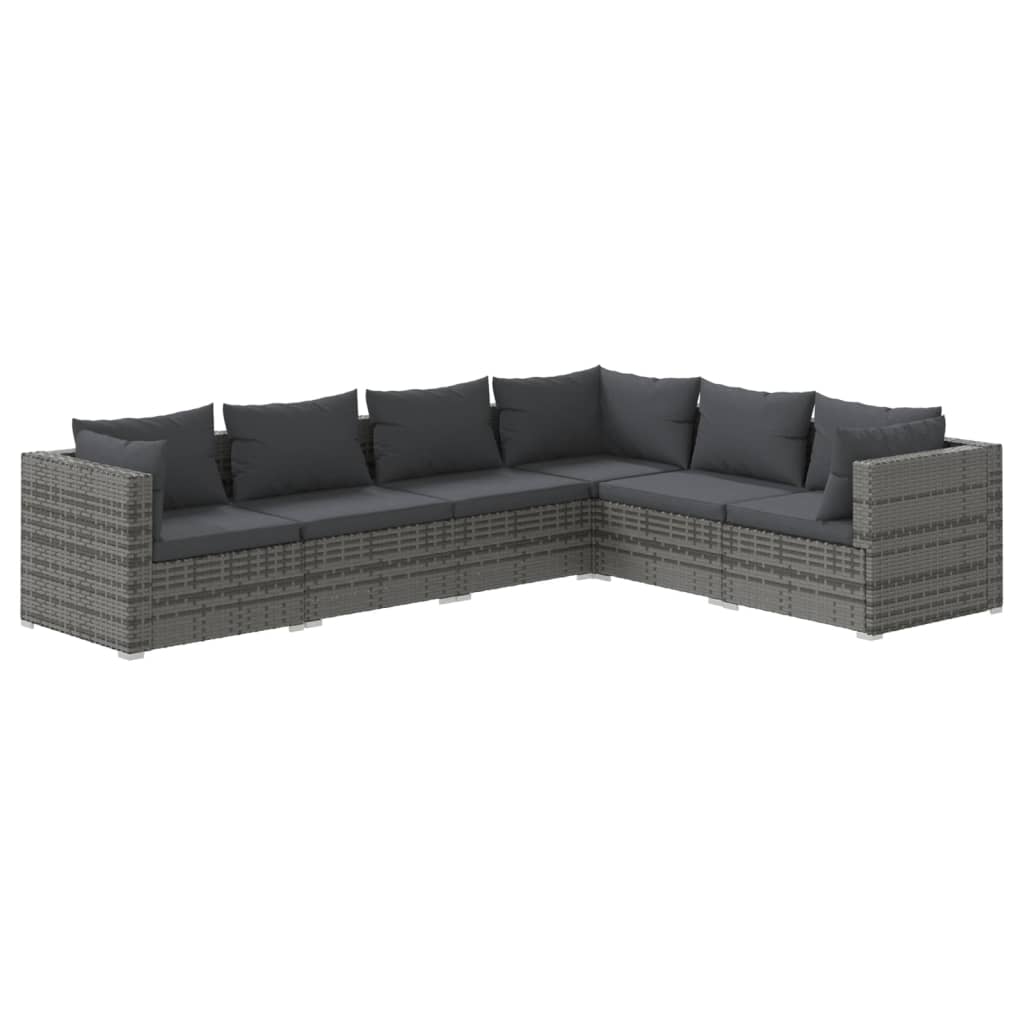 6-Delige Loungeset Met Kussens Poly Rattan Grijs En Antraciet 1 3x hoek + 3x midden