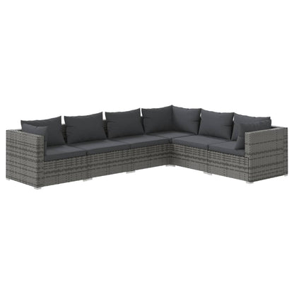 6-Delige Loungeset Met Kussens Poly Rattan Grijs En Antraciet 1 3x hoek + 3x midden