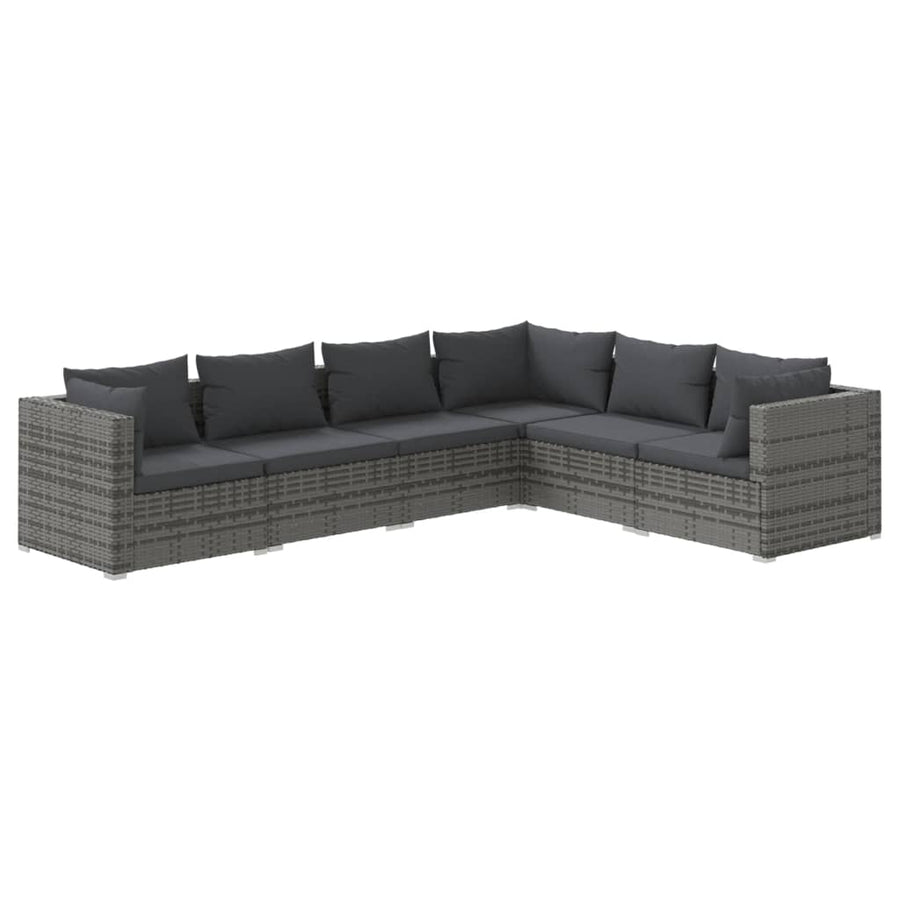 6-Delige Loungeset Met Kussens Poly Rattan Grijs En Antraciet 1 3x hoek + 3x midden