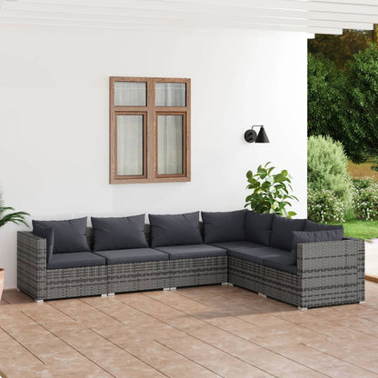 6-Delige Loungeset Met Kussens Poly Rattan Grijs En Antraciet 1 3x hoek + 3x midden