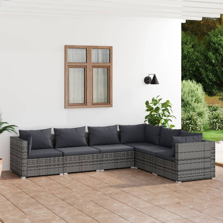 6-Delige Loungeset Met Kussens Poly Rattan Grijs En Antraciet 1 3x hoek + 3x midden