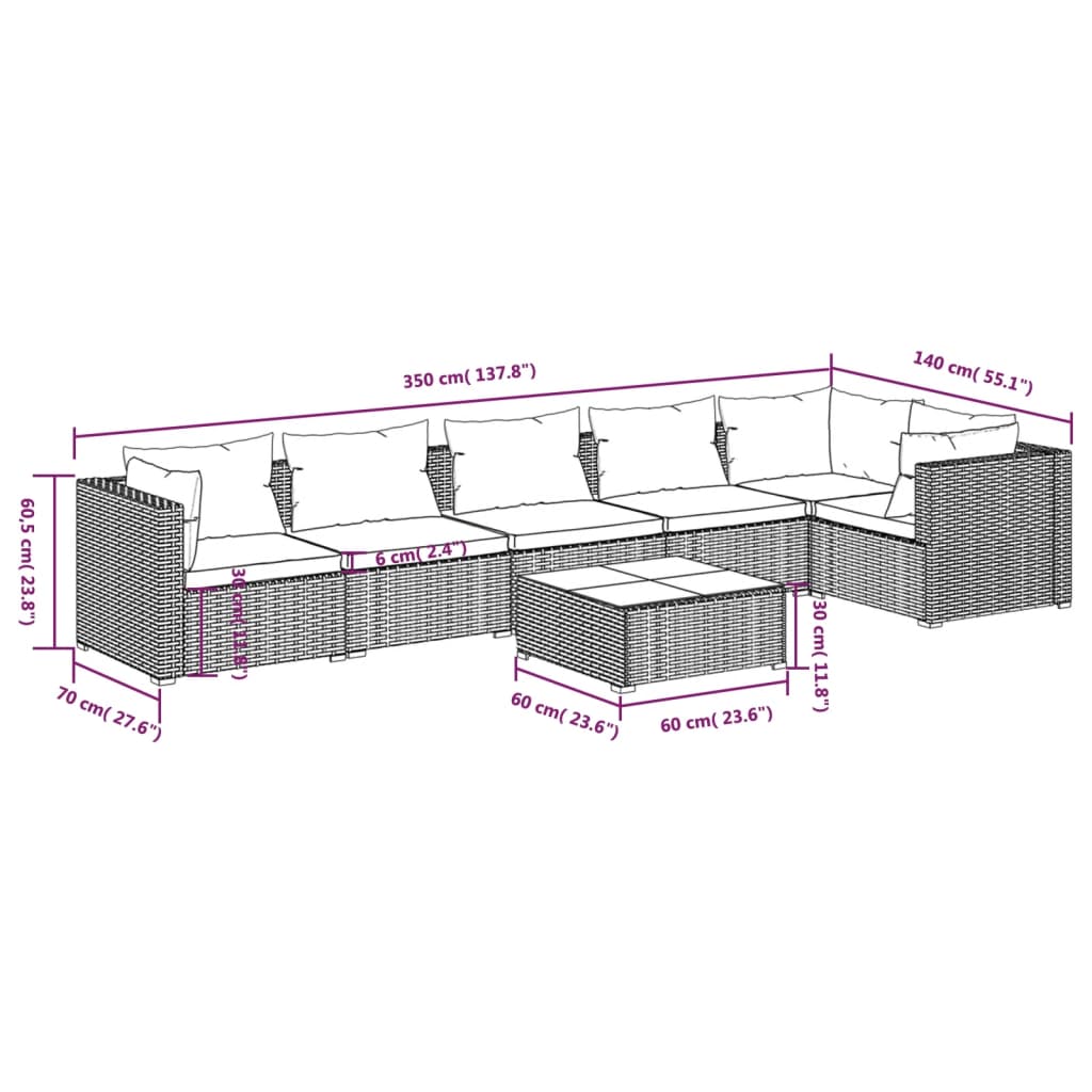 7-Delige Loungeset Met Kussens Poly Rattan 1