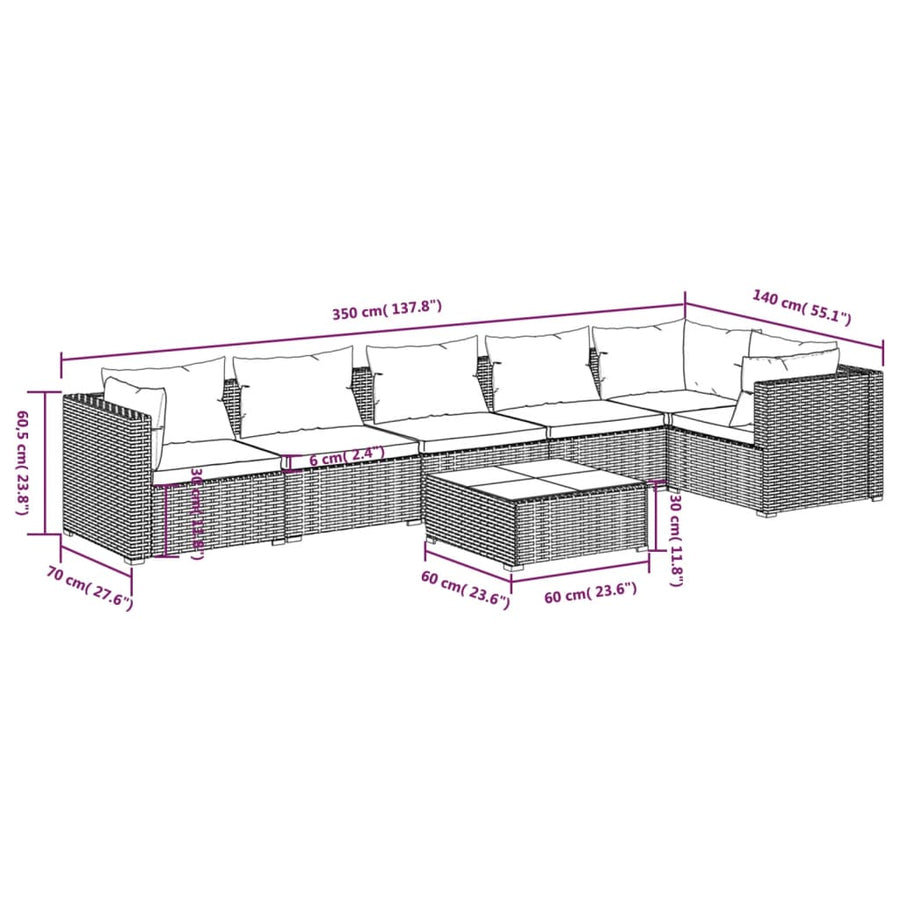 7-Delige Loungeset Met Kussens Poly Rattan 1