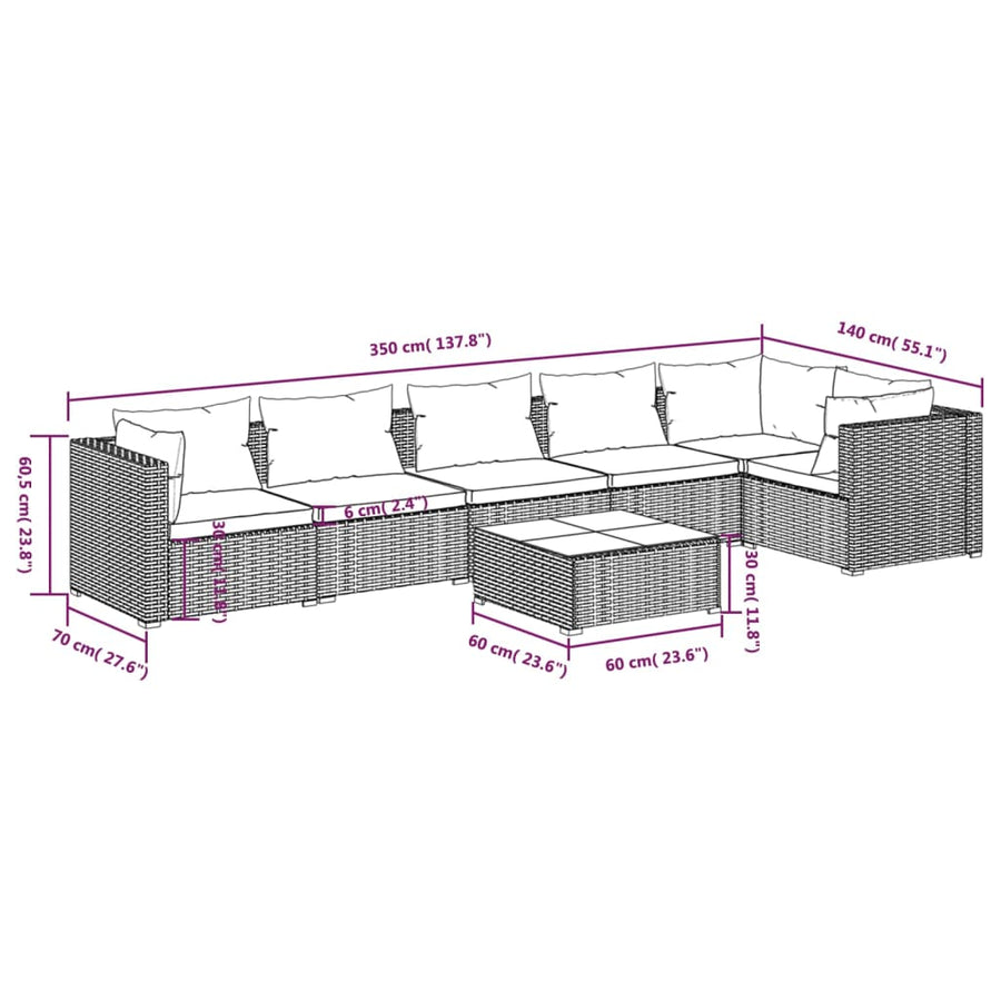 7-Delige Loungeset Met Kussens Poly Rattan 1