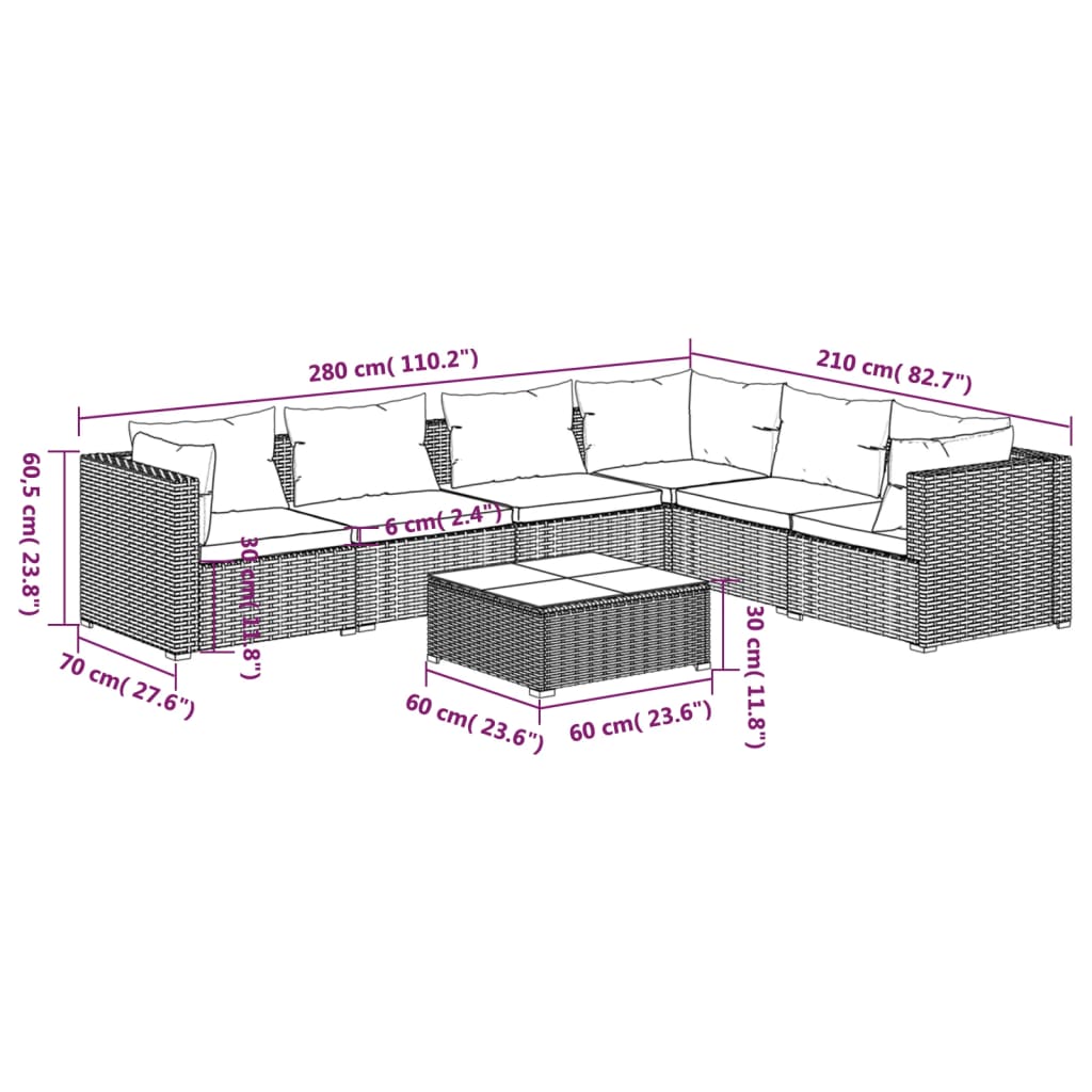 7-Delige Loungeset Met Kussens Poly Rattan 1