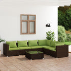 7-Delige Loungeset Met Kussens Poly Rattan Bruin En Groen 1 3x midden + 3x hoek + Tafel