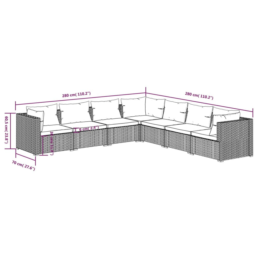 7-Delige Loungeset Met Kussens Poly Rattan 1