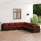 Loungeset poly rattan 7-delig bruin met kussens