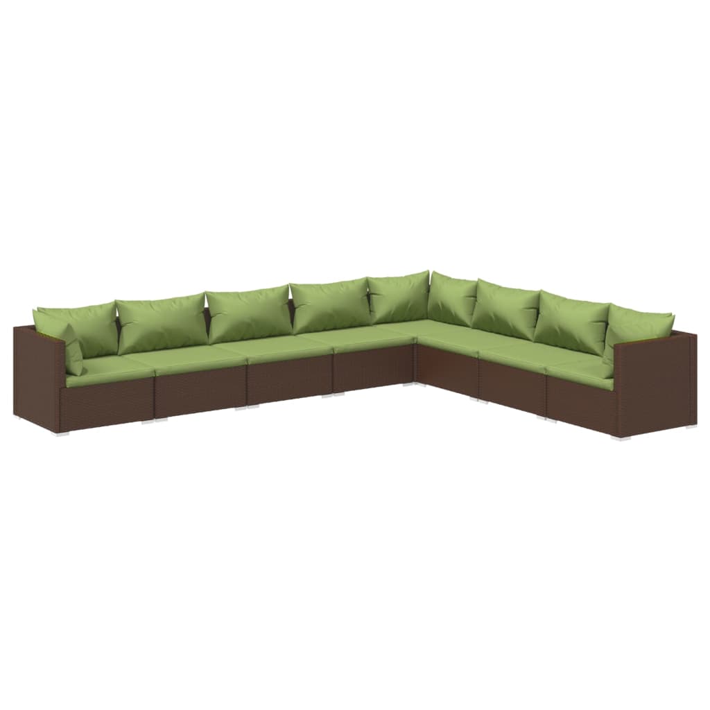 8-delige Loungeset met kussens poly rattan bruin