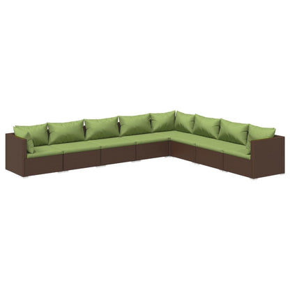 8-delige Loungeset met kussens poly rattan bruin