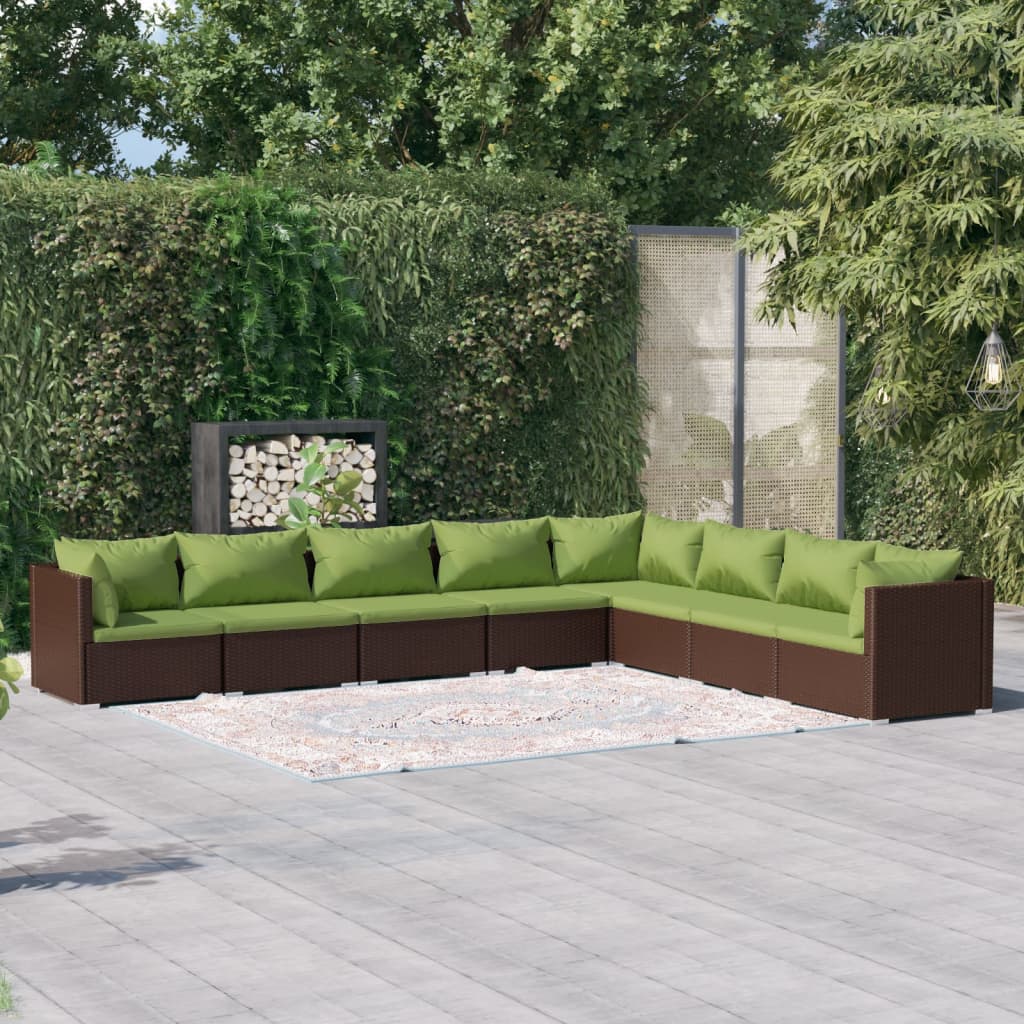 8-delige Loungeset met kussens poly rattan bruin