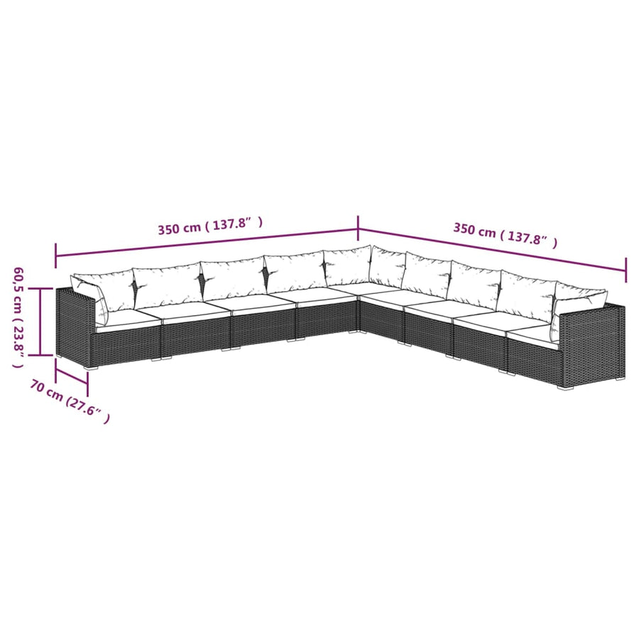 9-Delige Loungeset Met Kussens Poly Rattan 1