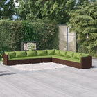 9-Delige Loungeset Met Kussens Poly Rattan Bruin En Groen 1 3x hoek + 6x midden