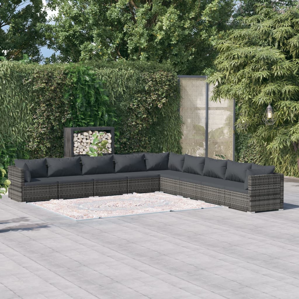 9-Delige Loungeset Met Kussens Poly Rattan 1