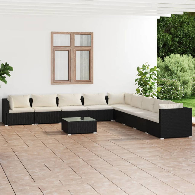 0-delige Loungeset met kussens poly rattan 1 3x hoek + 6x midden + Tafel