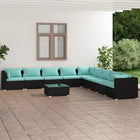 10-delige Loungeset met kussens poly rattan zwart 1 3x hoek + 6x midden + Tafel