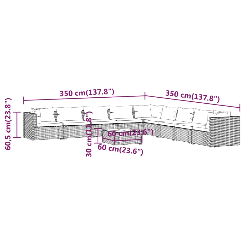 10-Delige Loungeset Met Kussens Poly Rattan 1