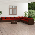 10-delige Loungeset met kussens poly rattan bruin Bruin en kaneelrood