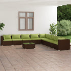 10-delige Loungeset met kussens poly rattan bruin Bruin en groen