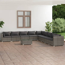 10-delige Loungeset met kussens poly rattan grijs
