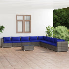 10-delige Loungeset met kussens poly rattan grijs 1 3x hoek + 6x midden + Tafel