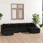 6-delige Loungeset met kussens poly rattan zwart 2x hoek + 2x midden + 2x voetensteun