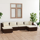 6-delige Loungeset met kussens poly rattan bruin 2x hoek + 2x midden + 2x voetensteun