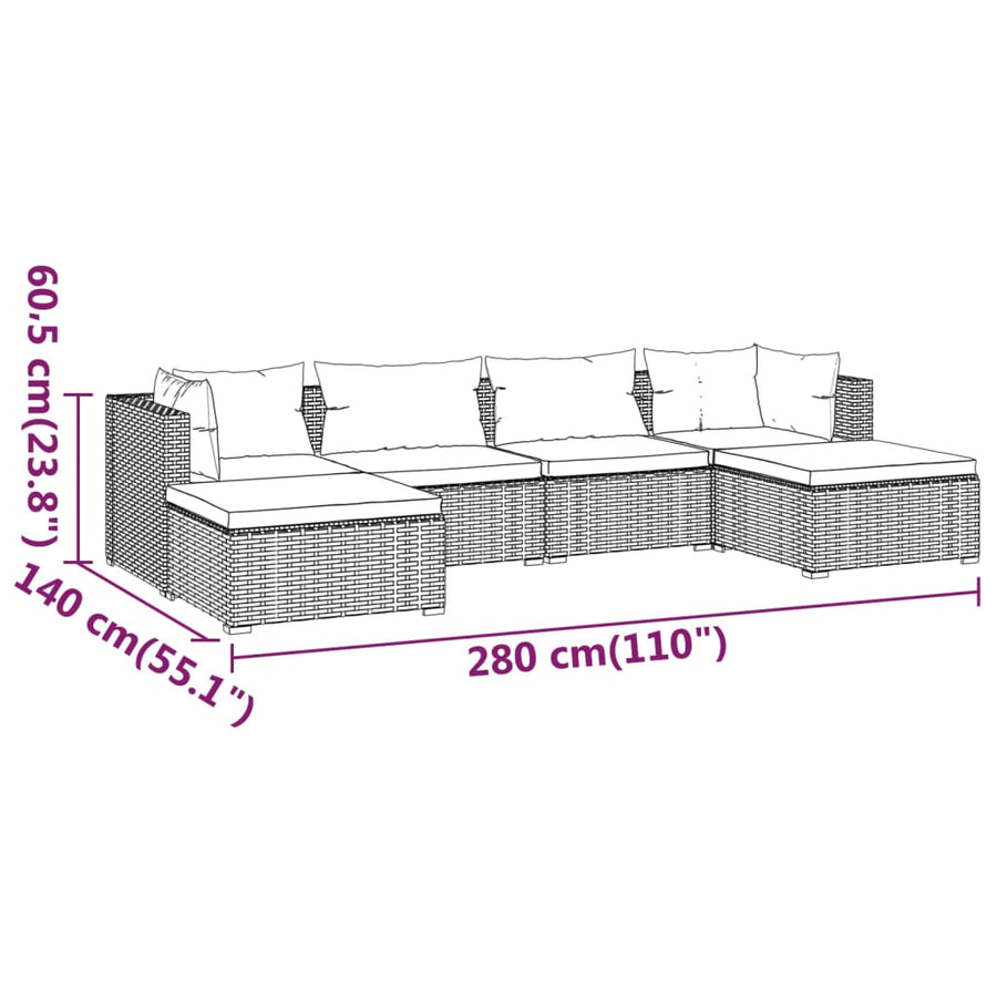 6-Delige Loungeset Met Kussens Poly Rattan 1