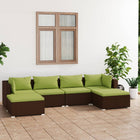 6-Delige Loungeset Met Kussens Poly Rattan Bruin En Groen 2x hoek + 2x midden + 2x voetensteun