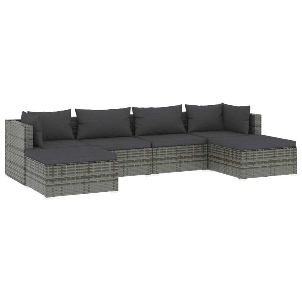 6-Delige Loungeset Met Kussens Poly Rattan 1 Grijs en antraciet