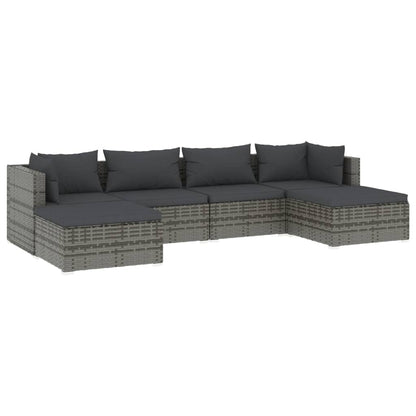 6-Delige Loungeset Met Kussens Poly Rattan 1 Grijs en antraciet
